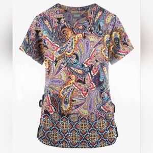 Scrub Top - Paisley Print Short Sleeve Women's Scrub Top